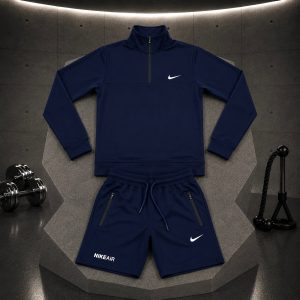 ست سویشرت شلوارک نیم زیپ نایک سرمه ای مردانه - Nike