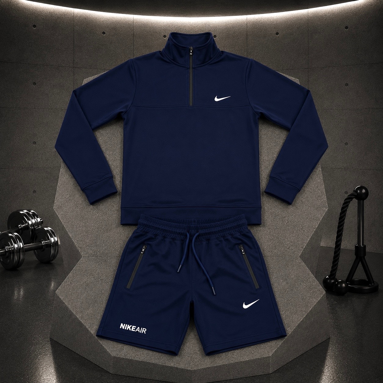 ست سویشرت شلوارک نیم زیپ نایک سرمه ای مردانه - Nike