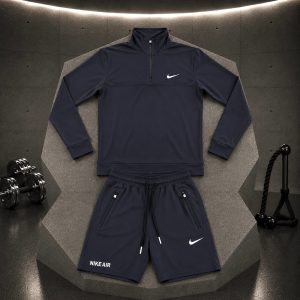 ست سویشرت شلوارک نیم زیپ نایک طوسی تیره مردانه - Nike