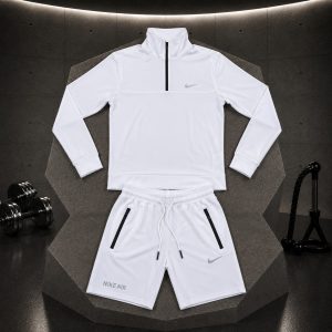ست سویشرت شلوارک نیم زیپ نایک سفید مردانه - Nike