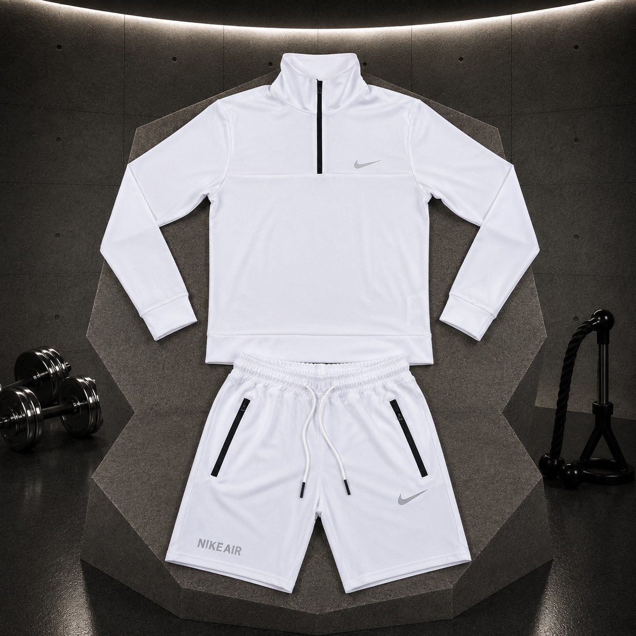 ست سویشرت شلوارک نیم زیپ نایک سفید مردانه - Nike