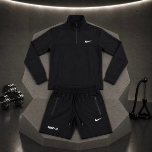 ست سویشرت شلوارک نیم زیپ نایک مشکی مردانه - Nike