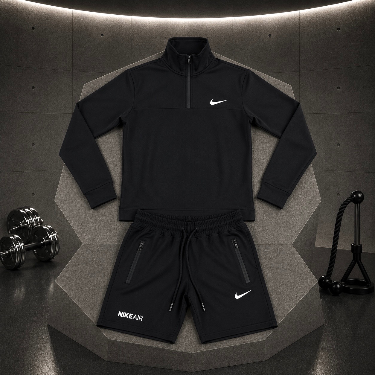 ست سویشرت شلوارک نیم زیپ نایک مشکی مردانه - Nike