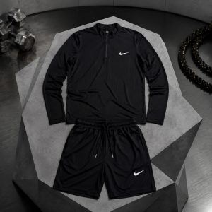 تیشرت شلوارک آستین بلند نیم زیپ نایک مشکی مردانه - Nike