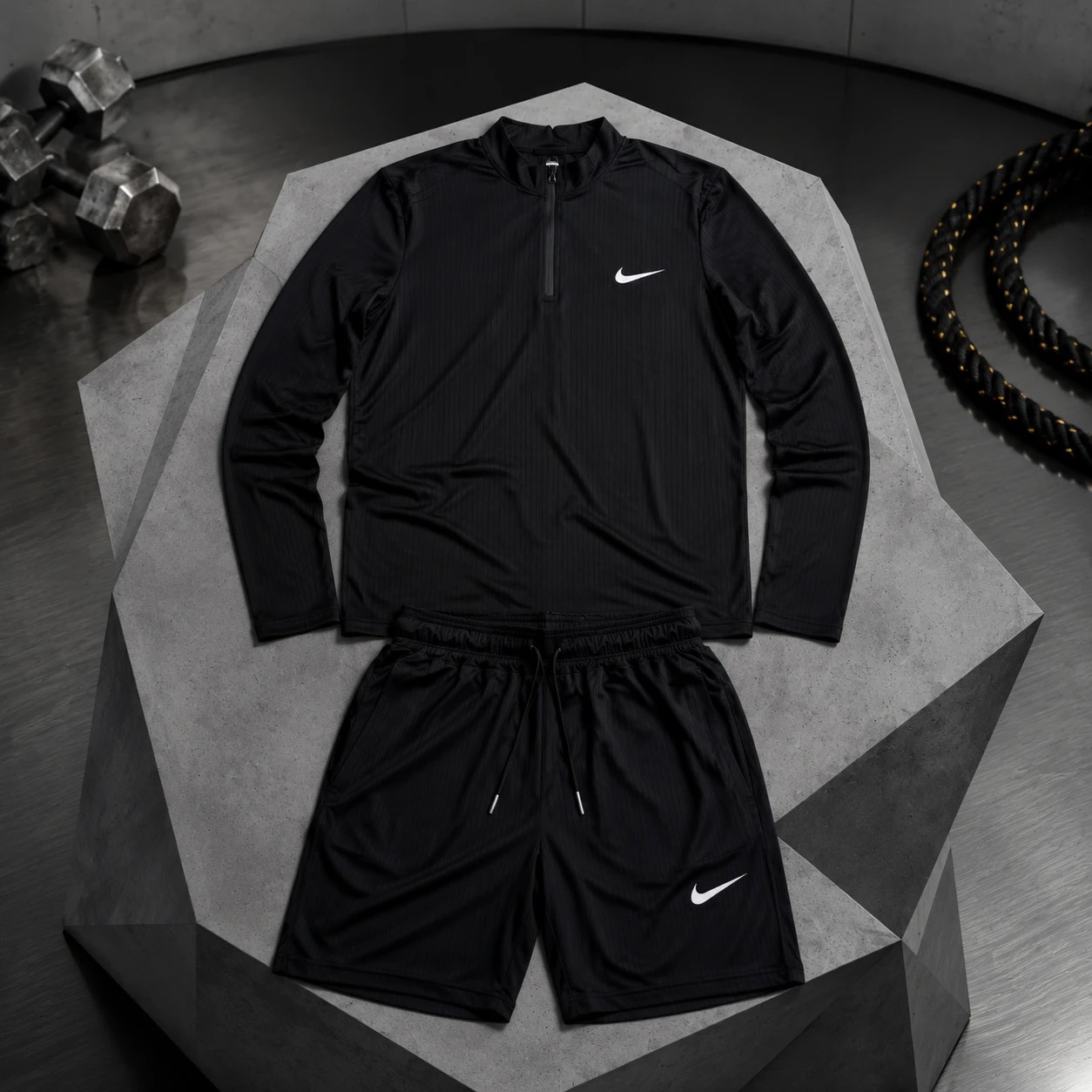تیشرت شلوارک آستین بلند نیم زیپ نایک مشکی مردانه - Nike