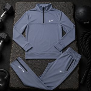سویشرت شلوار نیم زیپ نایک طوسی روشن - Nike