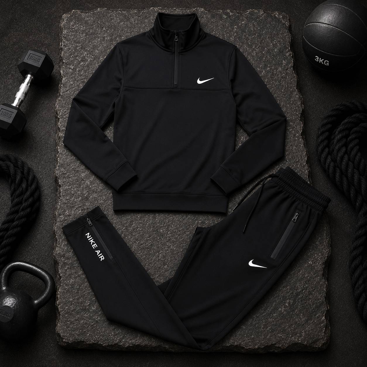 ست سویشرت شلوار نیم زیپ نایک مشکی - Nike