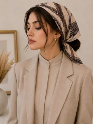 مینی اسکارف نخی کرم قهوه ای