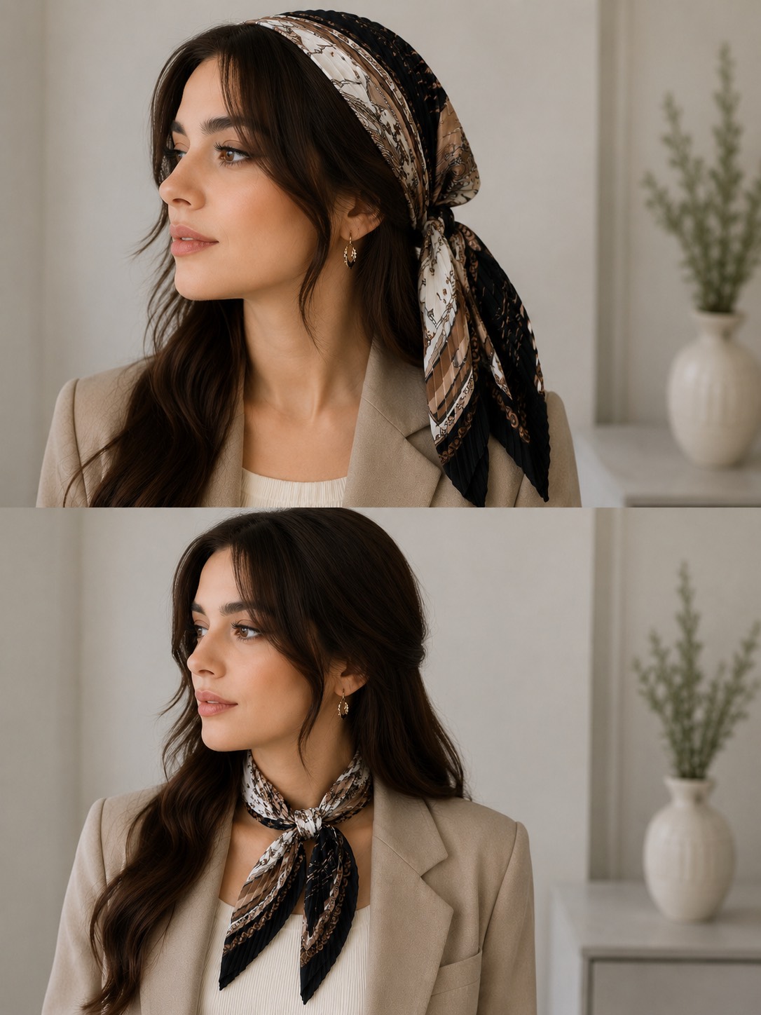 مینی اسکارف نخی طرح دار