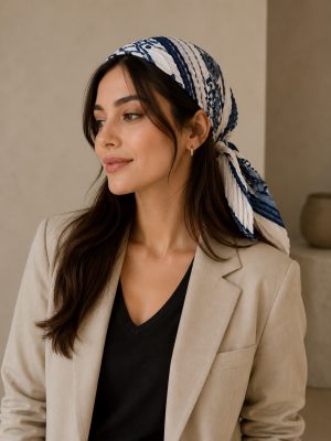 مینی اسکارف نخی طرح دار آبی